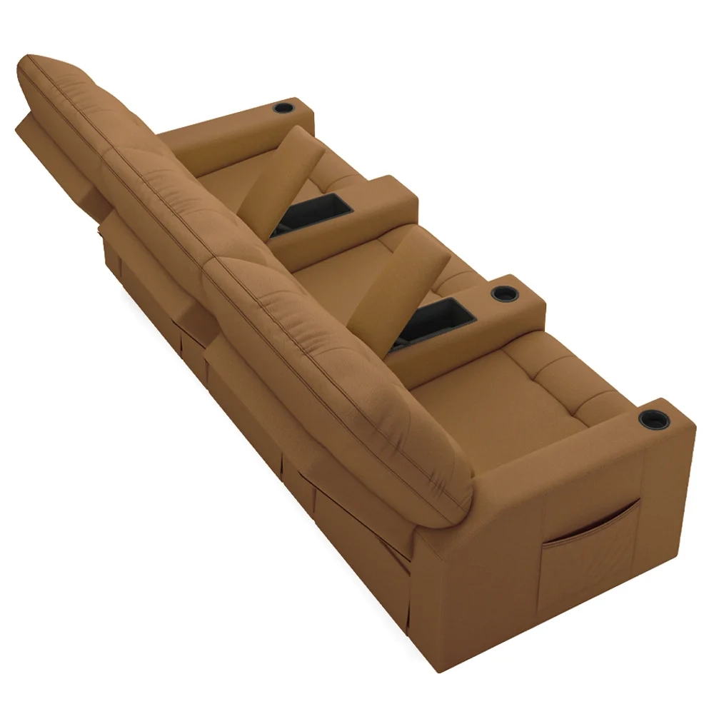 Poltrona de Cinema Reclinável 3 Lugares Baú USB Mallie FH9 PU Caramelo - Mpozenato