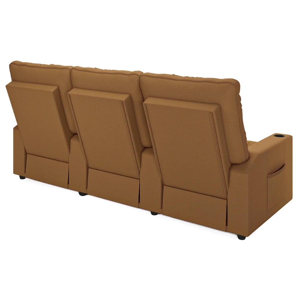 Poltrona de Cinema Reclinável 3 Lugares Baú USB Mallie FH9 PU Caramelo - Mpozenato