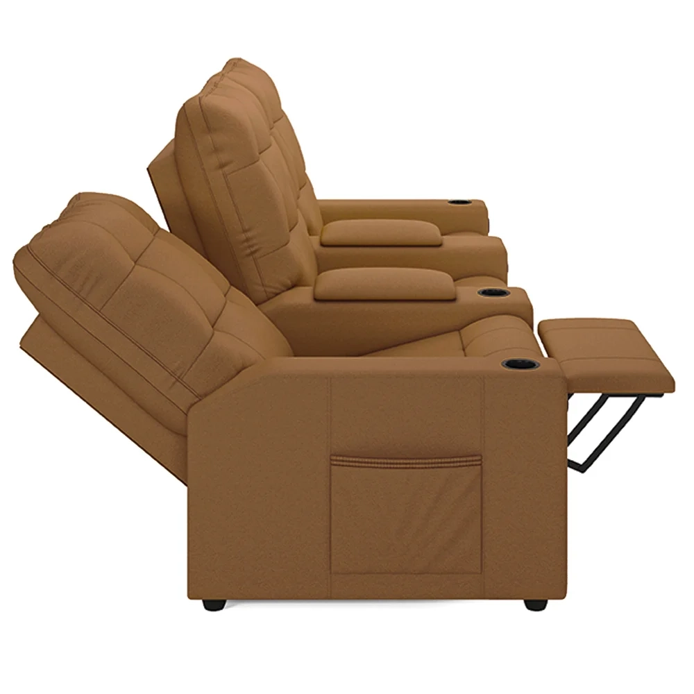 Poltrona de Cinema Reclinável 3 Lugares Baú USB Mallie FH9 PU Caramelo - Mpozenato