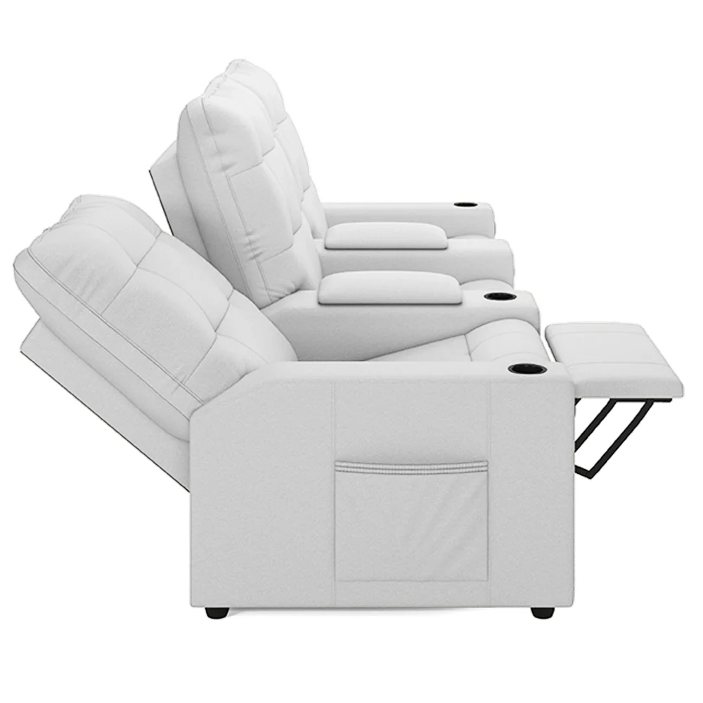 Poltrona de Cinema Reclinável 3 Lugares Baú USB Mallie FH9 PU Branco - Mpozenato