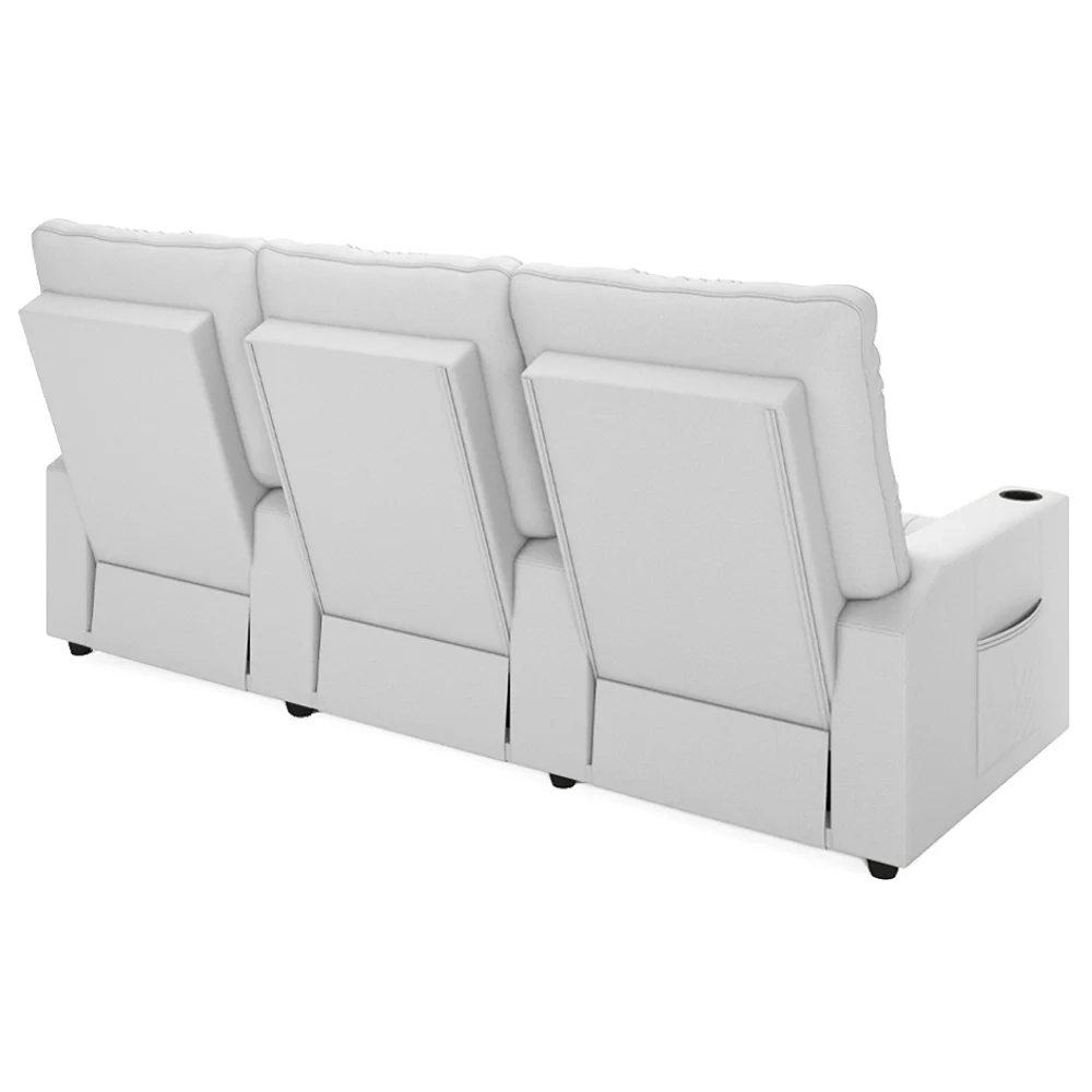 Poltrona de Cinema Reclinável 3 Lugares Baú USB Mallie FH9 PU Branco - Mpozenato