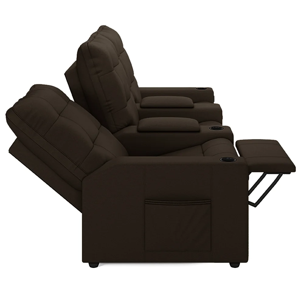 Poltrona de Cinema Reclinável 3 Lugares Baú USB Mallie FH9 PU Marrom - Mpozenato