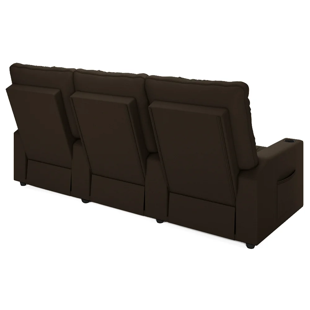 Poltrona de Cinema Reclinável 3 Lugares Baú USB Mallie FH9 PU Marrom - Mpozenato