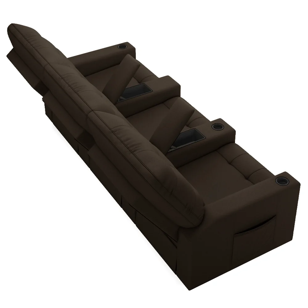 Poltrona de Cinema Reclinável 3 Lugares Baú USB Mallie FH9 PU Marrom - Mpozenato