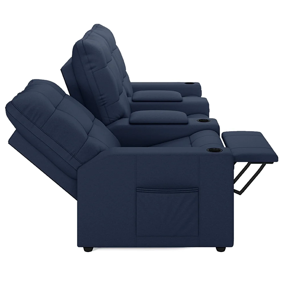 Poltrona de Cinema Reclinável 3 Lugares Baú USB Mallie FH9 PU Azul - Mpozenato