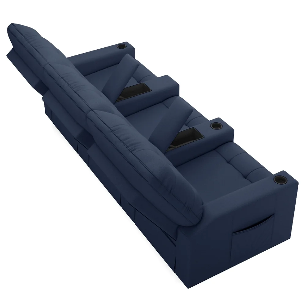 Poltrona de Cinema Reclinável 3 Lugares Baú USB Mallie FH9 PU Azul - Mpozenato