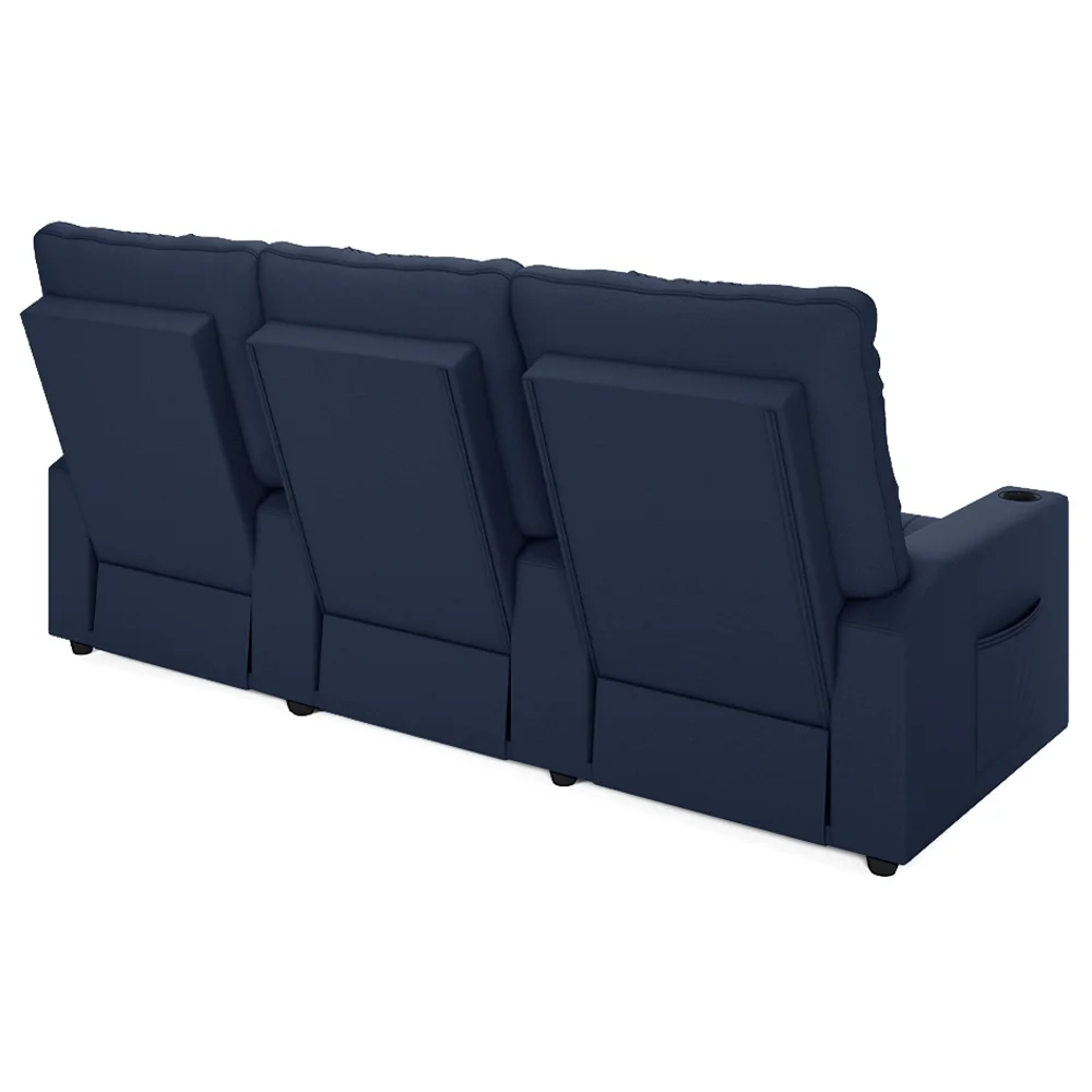Poltrona de Cinema Reclinável 3 Lugares Baú USB Mallie FH9 PU Azul - Mpozenato