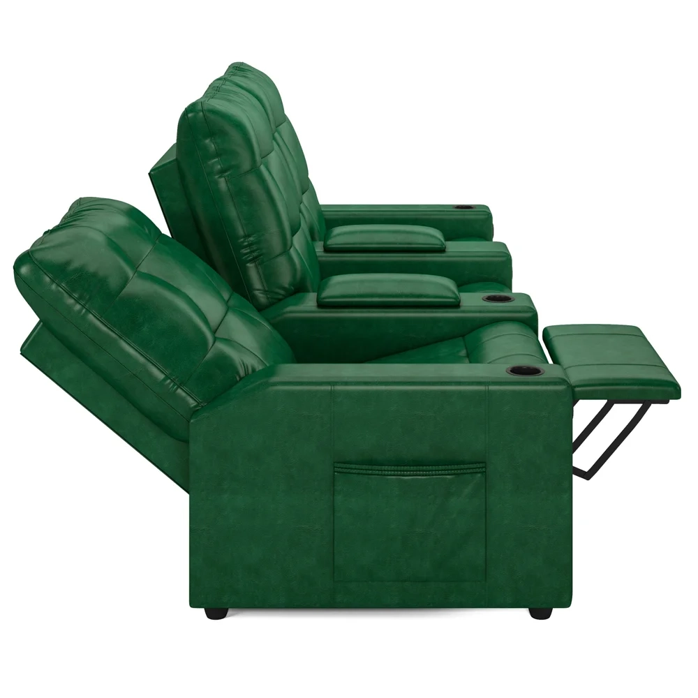 Poltrona de Cinema Reclinável 3 Lugares Baú USB Mallie FH9 PU Verde Musgo - Mpozenato
