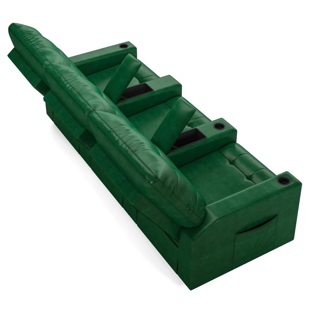 Poltrona de Cinema Reclinável 3 Lugares Baú USB Mallie FH9 PU Verde Musgo - Mpozenato