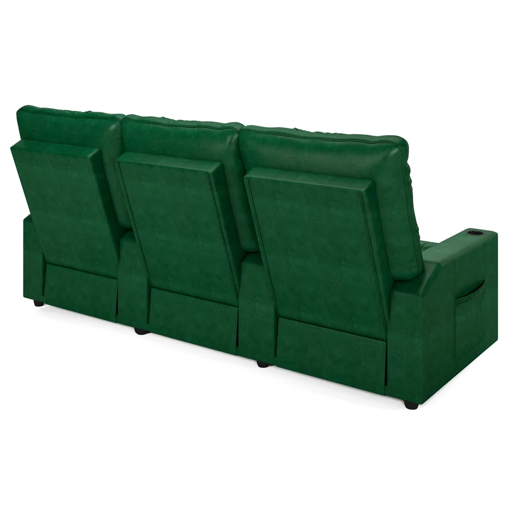 Poltrona de Cinema Reclinável 3 Lugares Baú USB Mallie FH9 PU Verde Musgo - Mpozenato