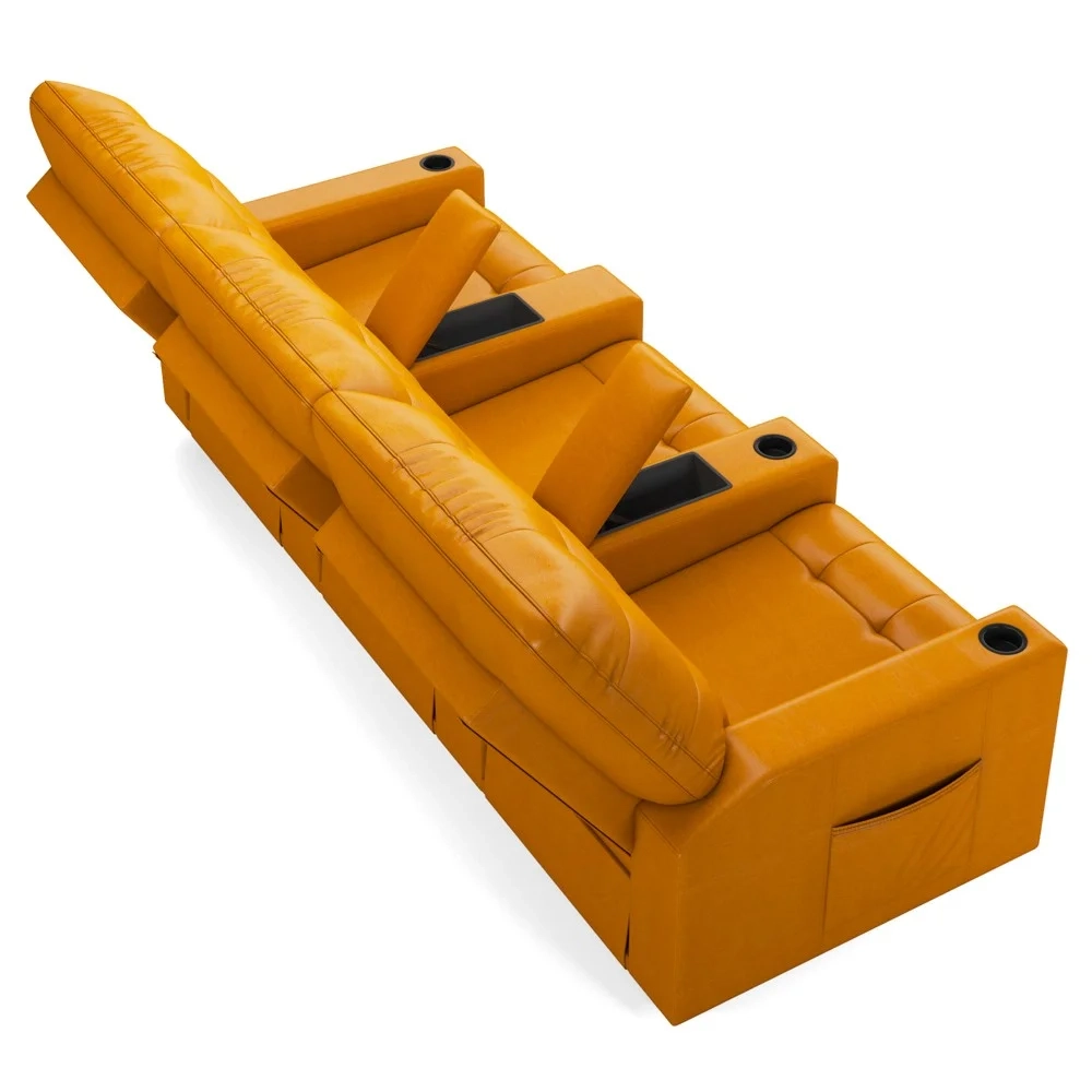 Poltrona de Cinema Reclinável 3 Lugares Baú USB Mallie FH9 PU Whisky - Mpozenato