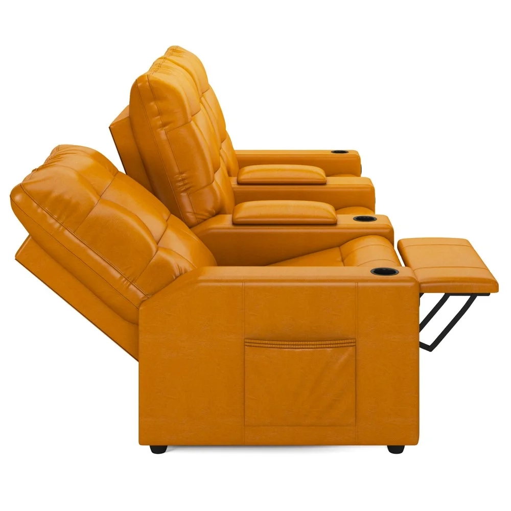 Poltrona de Cinema Reclinável 3 Lugares Baú USB Mallie FH9 PU Whisky - Mpozenato