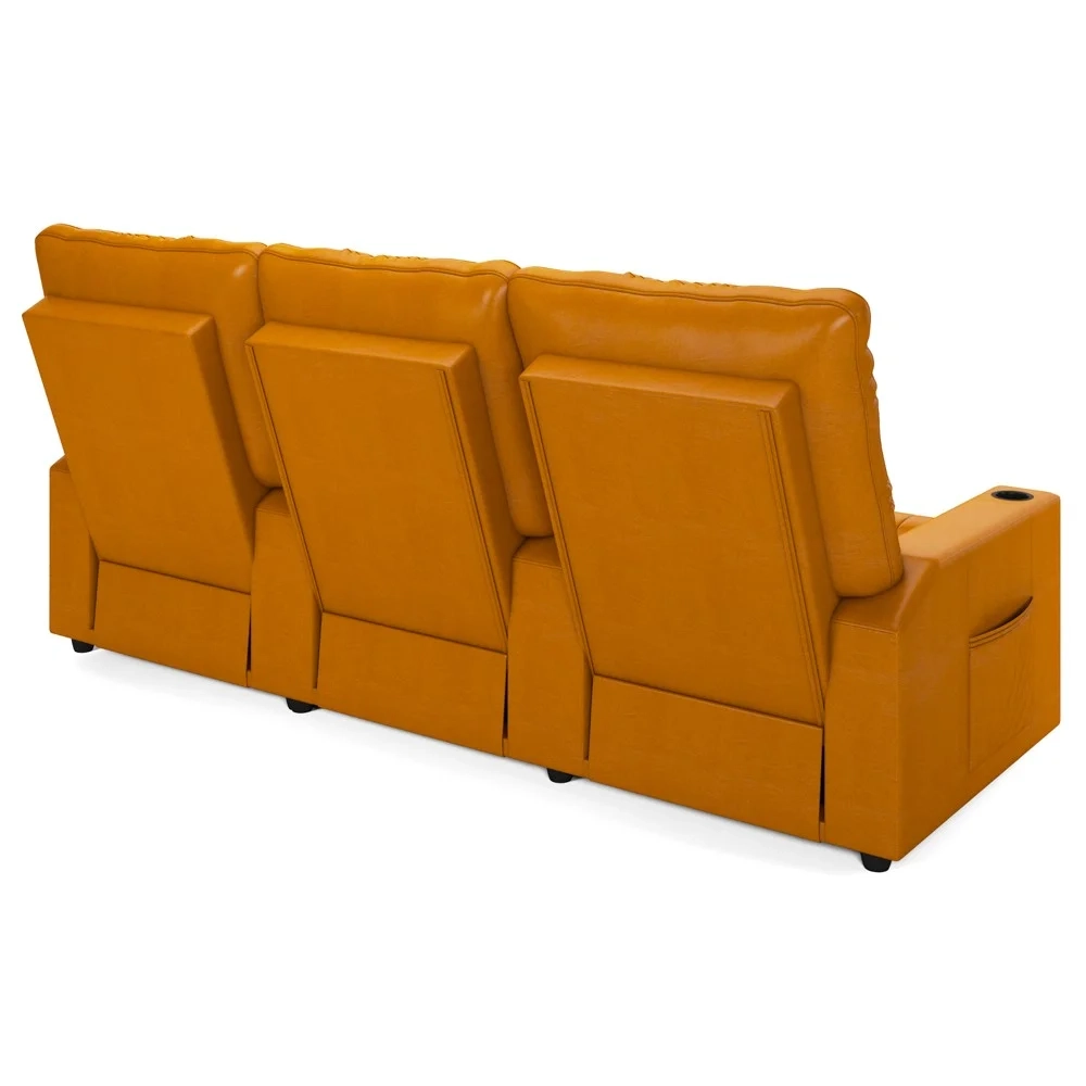 Poltrona de Cinema Reclinável 3 Lugares Baú USB Mallie FH9 PU Whisky - Mpozenato