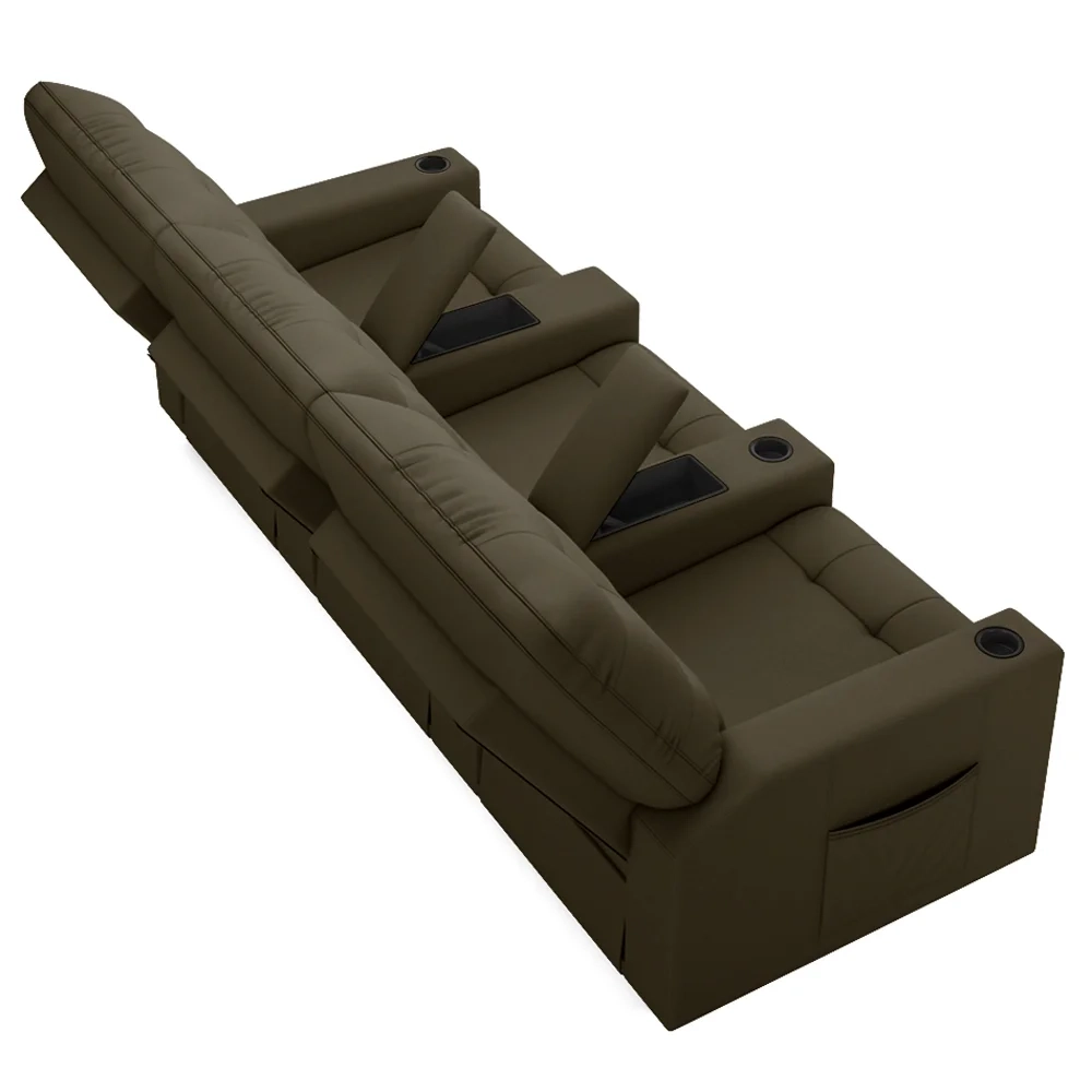 Poltrona de Cinema Reclinável 3 Lugares Baú USB Mallie FH9 Veludo Capuccino - Mpozenato