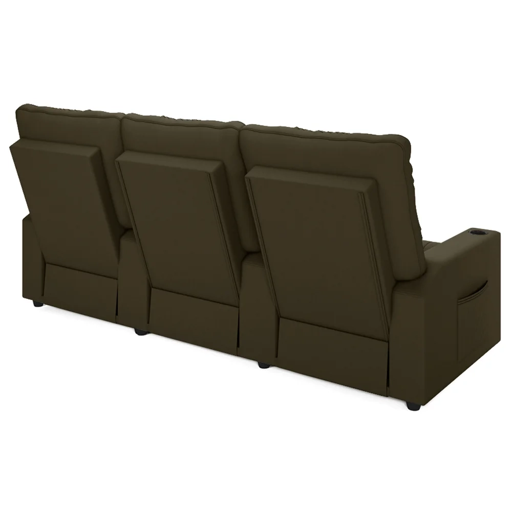 Poltrona de Cinema Reclinável 3 Lugares Baú USB Mallie FH9 Veludo Capuccino - Mpozenato