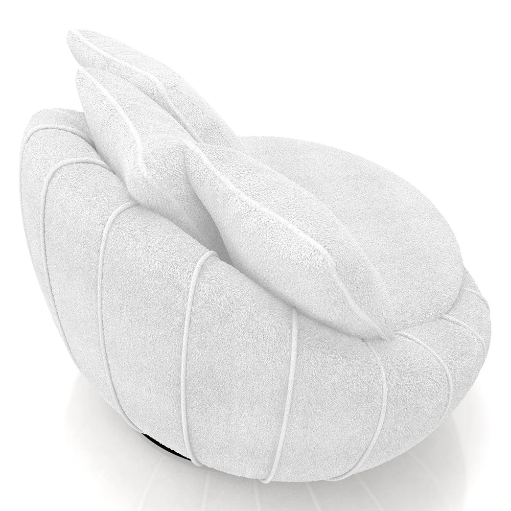 Poltrona Decorativa Redonda Giratória com Almofadas Saphire Z32 Boucle Branco - Mpozenato