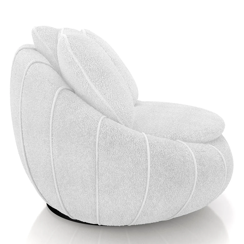 Poltrona Decorativa Redonda Giratória com Almofadas Saphire Z32 Boucle Branco - Mpozenato
