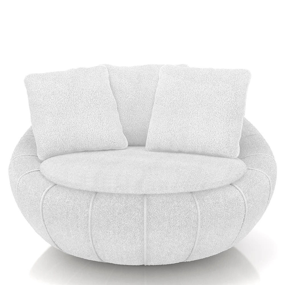Poltrona Decorativa Redonda Giratória com Almofadas Saphire Z32 Boucle Branco - Mpozenato