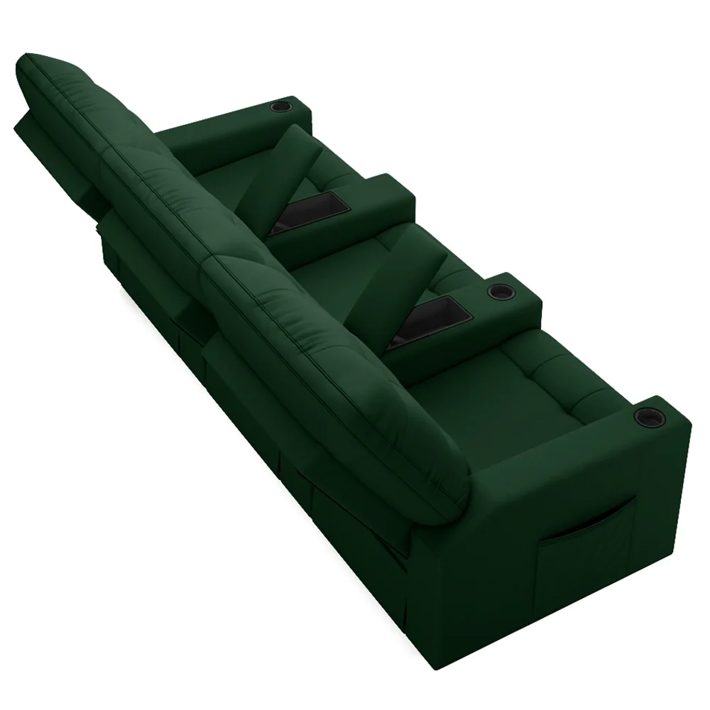 Poltrona de Cinema Reclinável 3 Lugares Baú USB Mallie FH9 Veludo Verde - Mpozenato