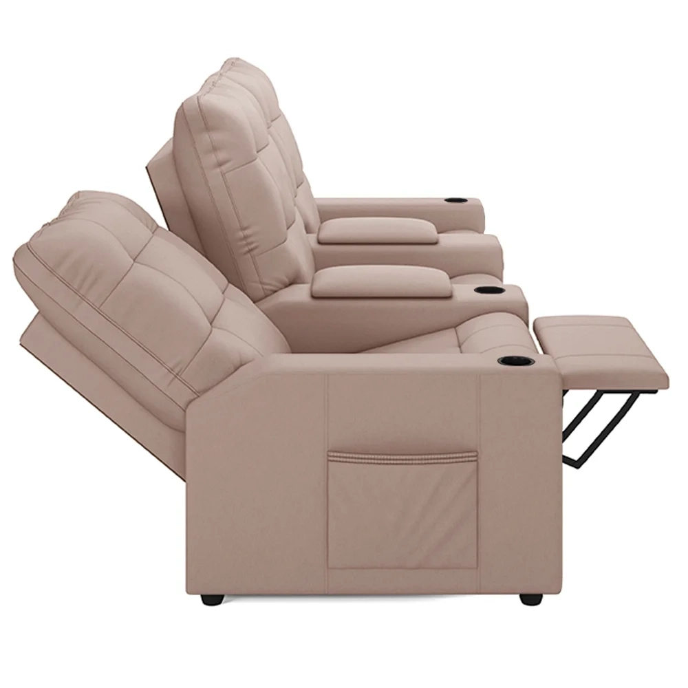Poltrona de Cinema Reclinável 3 Lugares Baú USB Mallie FH9 Veludo Rosê - Mpozenato