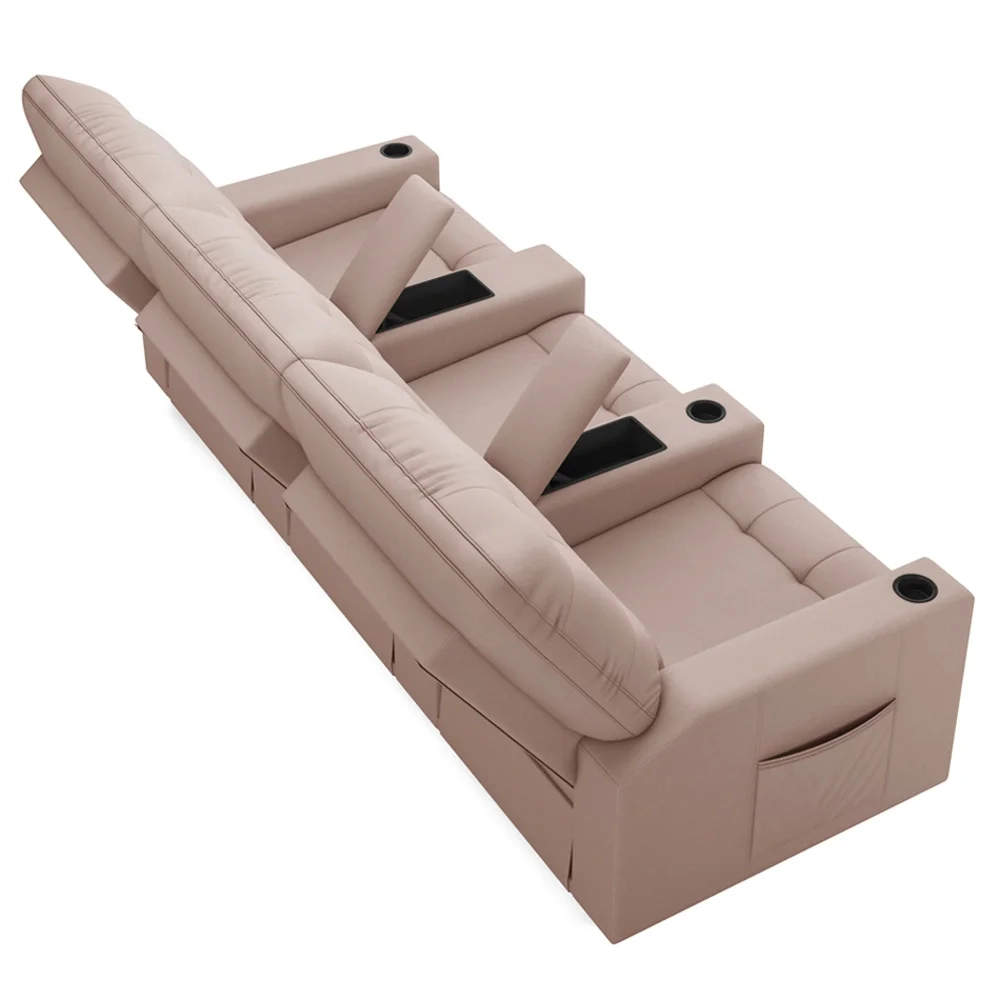 Poltrona de Cinema Reclinável 3 Lugares Baú USB Mallie FH9 Veludo Rosê - Mpozenato