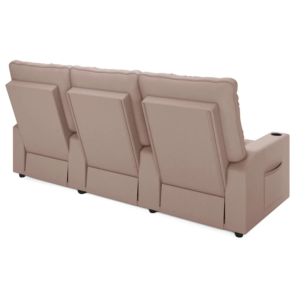 Poltrona de Cinema Reclinável 3 Lugares Baú USB Mallie FH9 Veludo Rosê - Mpozenato