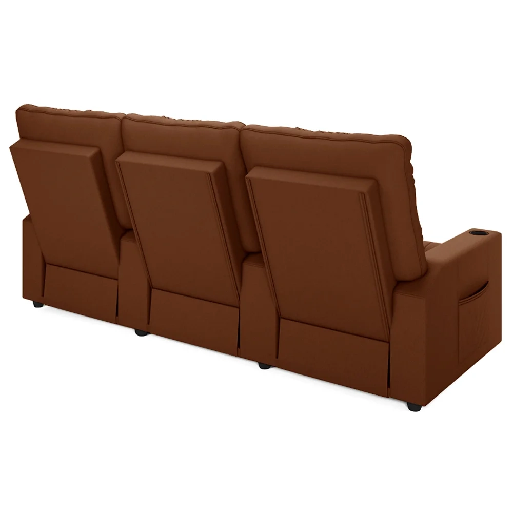 Poltrona de Cinema Reclinável 3 Lugares Baú USB Mallie FH9 Veludo Terracota - Mpozenato