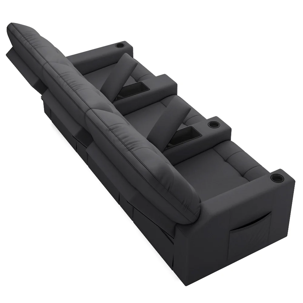 Poltrona de Cinema Reclinável 3 Lugares Baú USB Mallie FH9 Veludo Cinza - Mpozenato