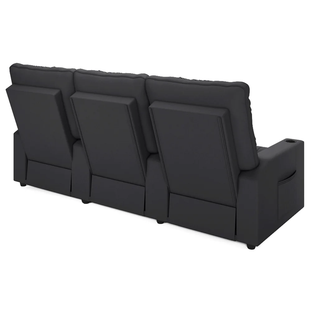 Poltrona de Cinema Reclinável 3 Lugares Baú USB Mallie FH9 Veludo Cinza - Mpozenato