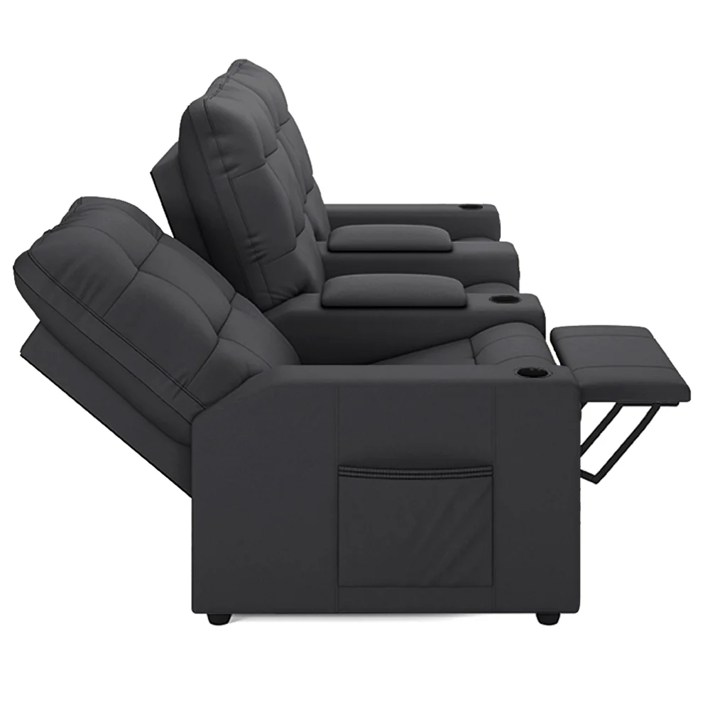 Poltrona de Cinema Reclinável 3 Lugares Baú USB Mallie FH9 Veludo Cinza - Mpozenato