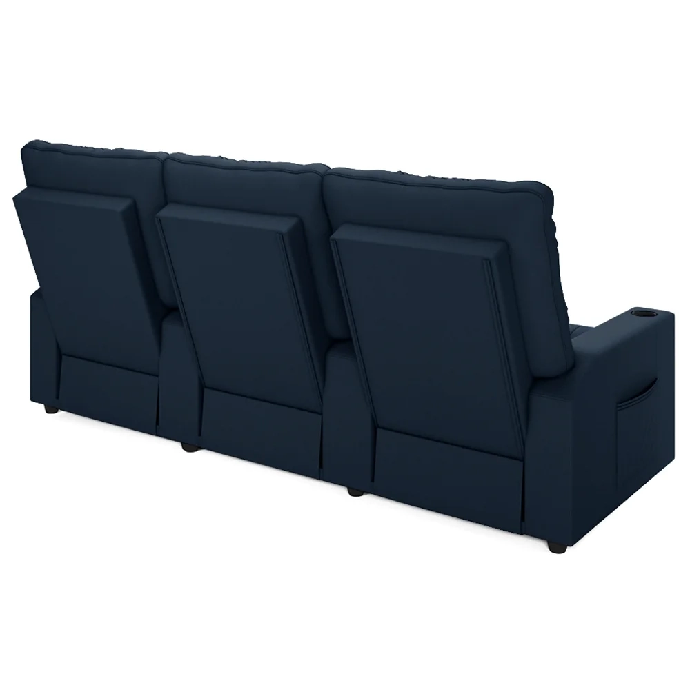 Poltrona de Cinema Reclinável 3 Lugares Baú USB Mallie FH9 Veludo Azul - Mpozenato