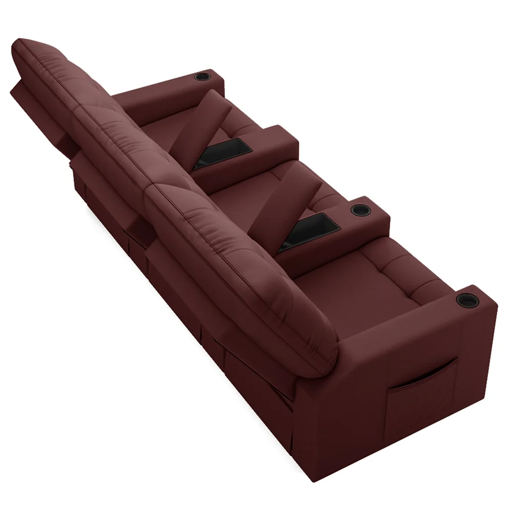 Poltrona de Cinema Reclinável 3 Lugares Baú USB Mallie FH9 Veludo Vinho - Mpozenato