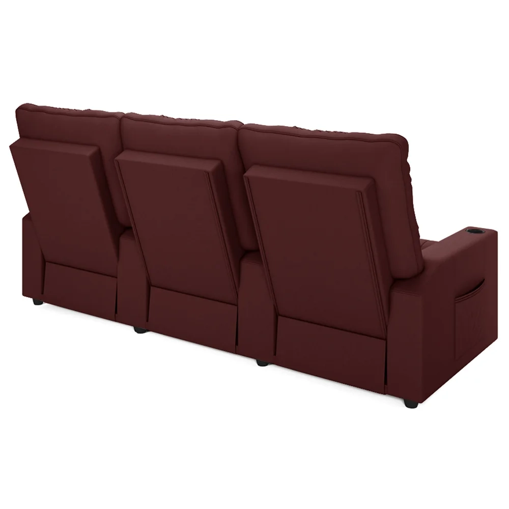 Poltrona de Cinema Reclinável 3 Lugares Baú USB Mallie FH9 Veludo Vinho - Mpozenato