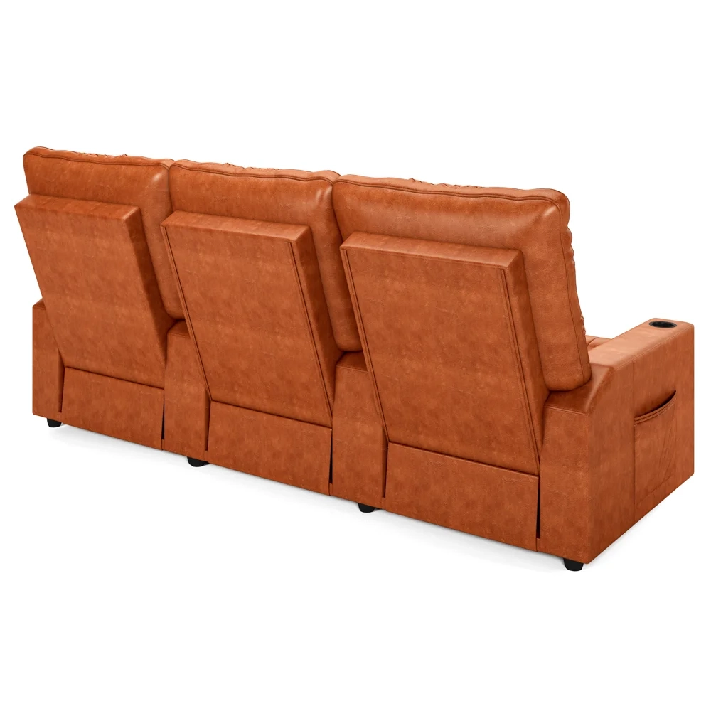 Poltrona de Cinema Reclinável 3 Lugares Baú USB Mallie FH9 PU Caramelo Brilho - Mpozenato