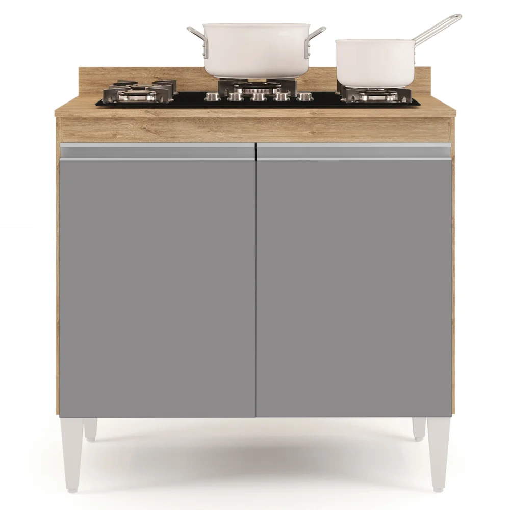 Balcão para Cooktop 80cm 2 Portas Flórida Castanho/Cinza - Lumil Móveis