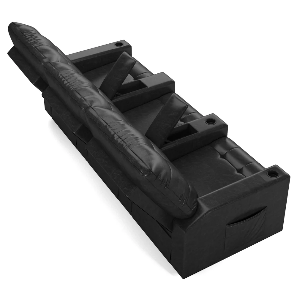 Poltrona de Cinema Reclinável 3 Lugares Baú USB Mallie FH9 PU Preto Brilho - Mpozenato