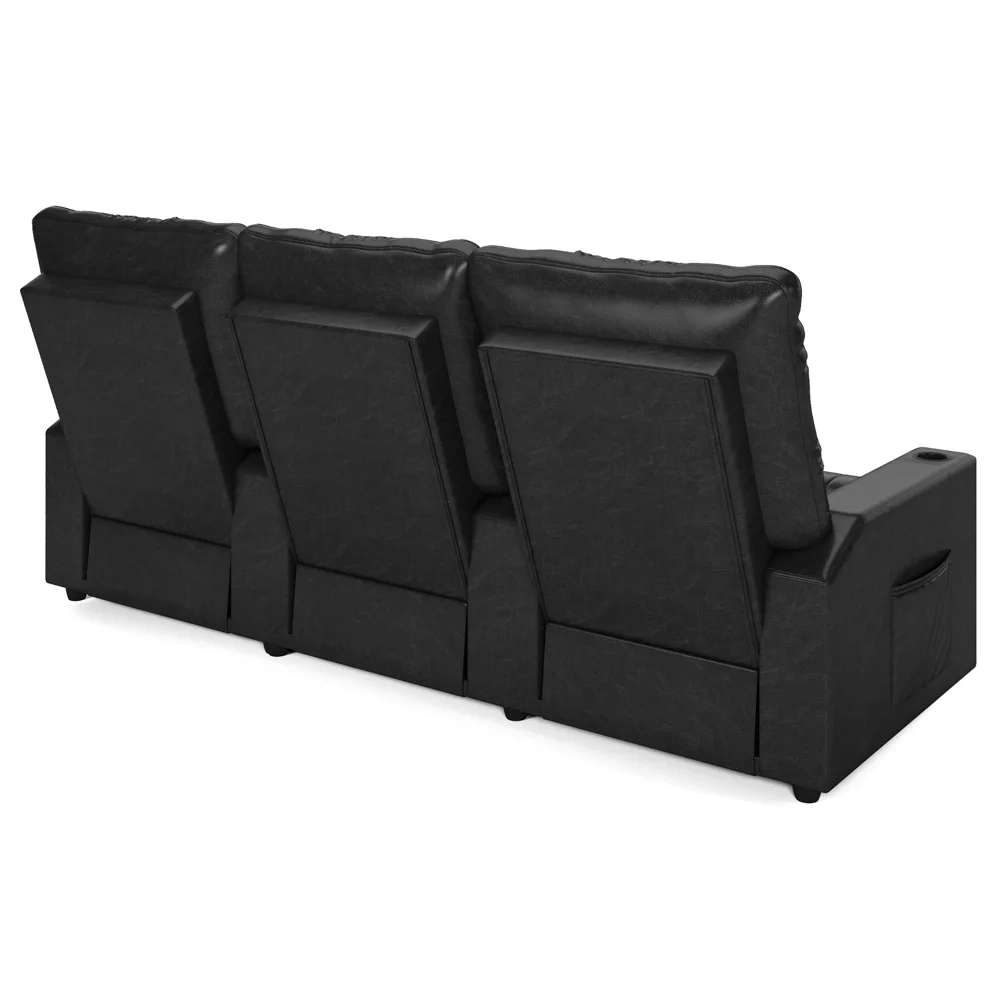 Poltrona de Cinema Reclinável 3 Lugares Baú USB Mallie FH9 PU Preto Brilho - Mpozenato