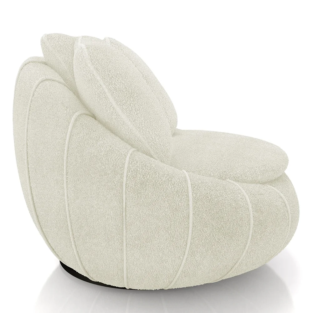 Poltrona Decorativa Redonda Giratória com Almofadas Saphire Z32 Boucle Cru - Mpozenato