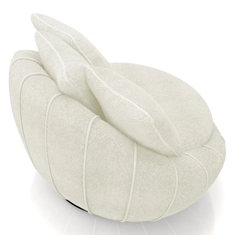 Poltrona Decorativa Redonda Giratória com Almofadas Saphire Z32 Boucle Cru - Mpozenato