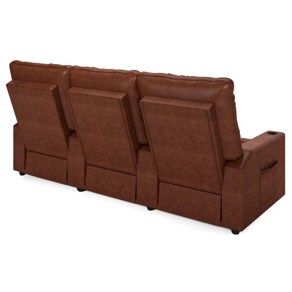 Poltrona de Cinema Reclinável 3 Lugares Baú USB Mallie FH9 PU Marrom Brilho - Mpozenato