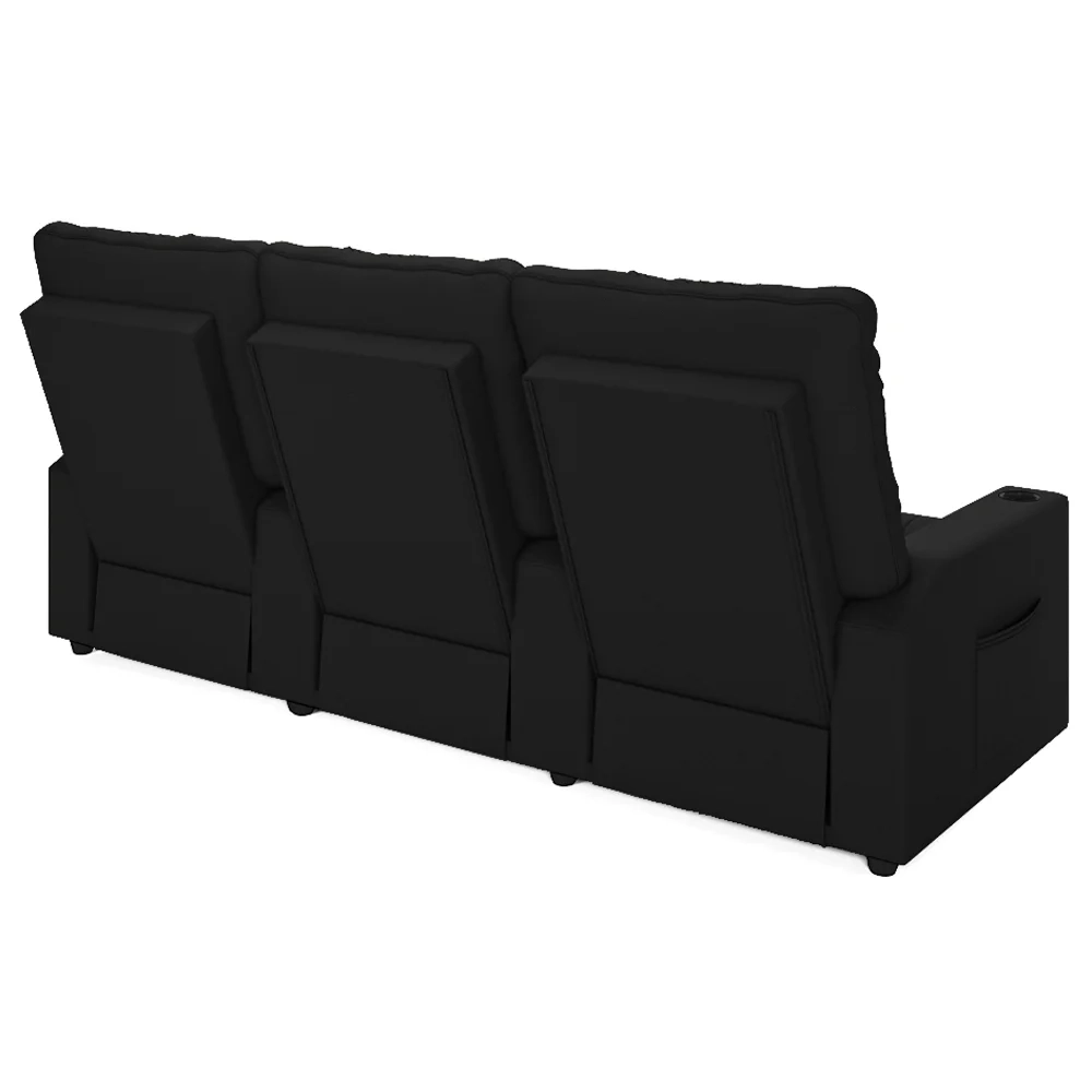 Poltrona de Cinema Reclinável 3 Lugares Baú USB Mallie FH9 PU Preto - Mpozenato