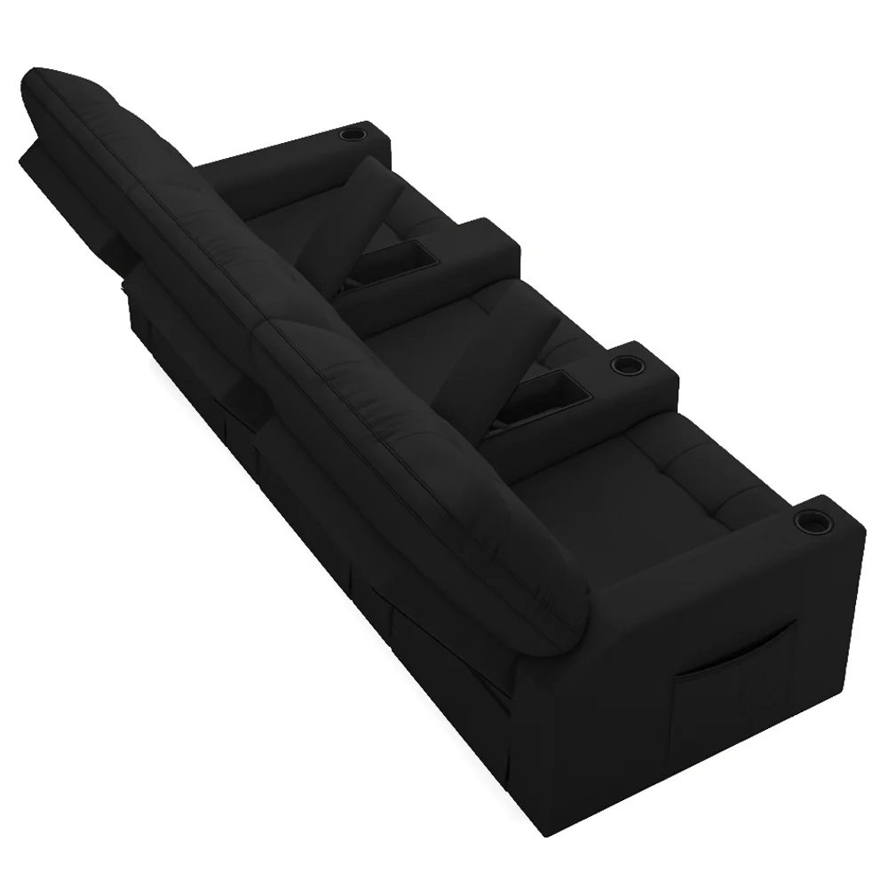 Poltrona de Cinema Reclinável 3 Lugares Baú USB Mallie FH9 PU Preto - Mpozenato