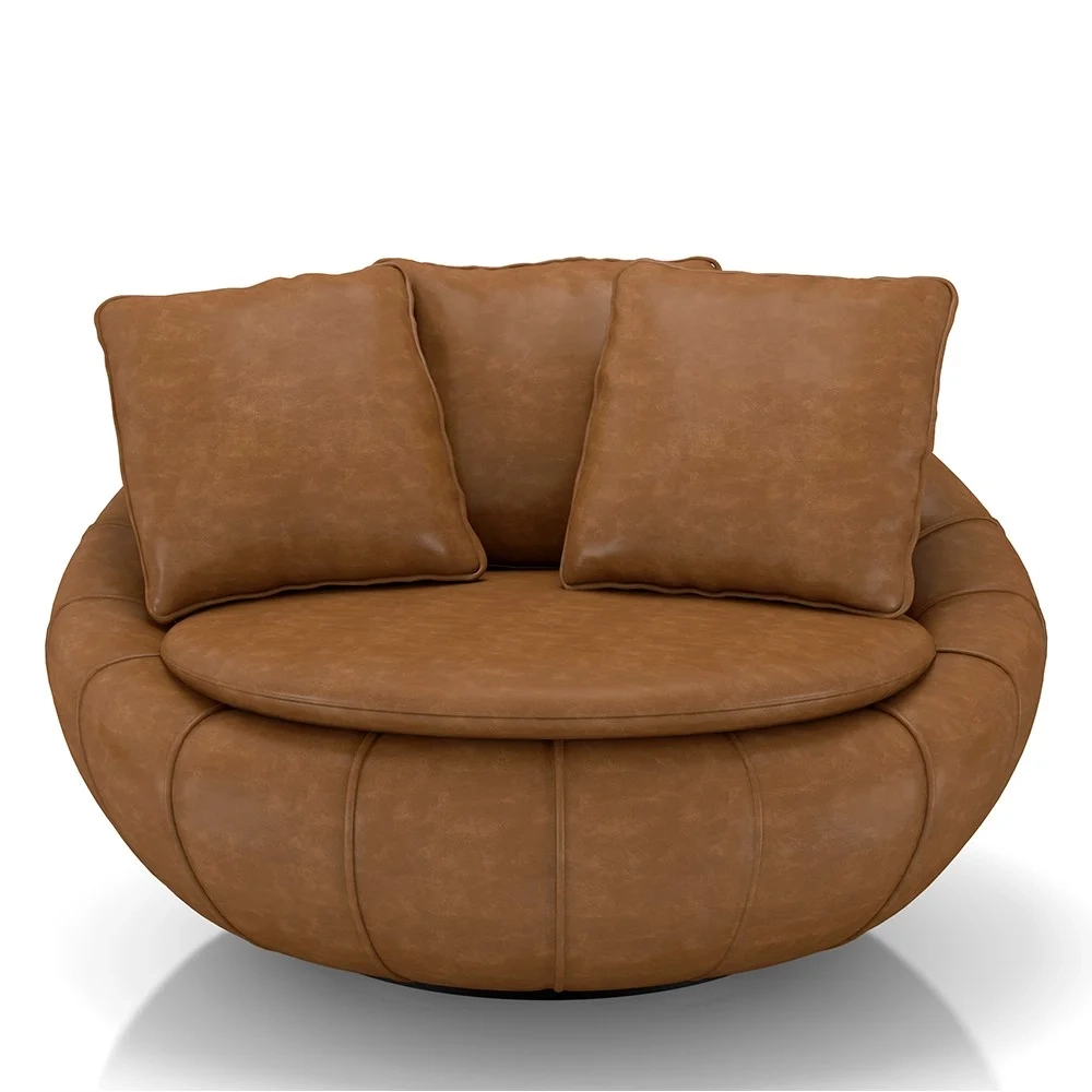 Poltrona Decorativa Redonda Giratória com Almofadas Saphire Z32 Sintético Caramelo - Mpozenato