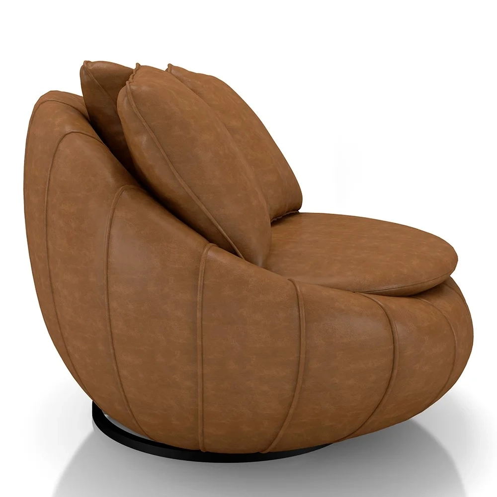 Poltrona Decorativa Redonda Giratória com Almofadas Saphire Z32 Sintético Caramelo - Mpozenato