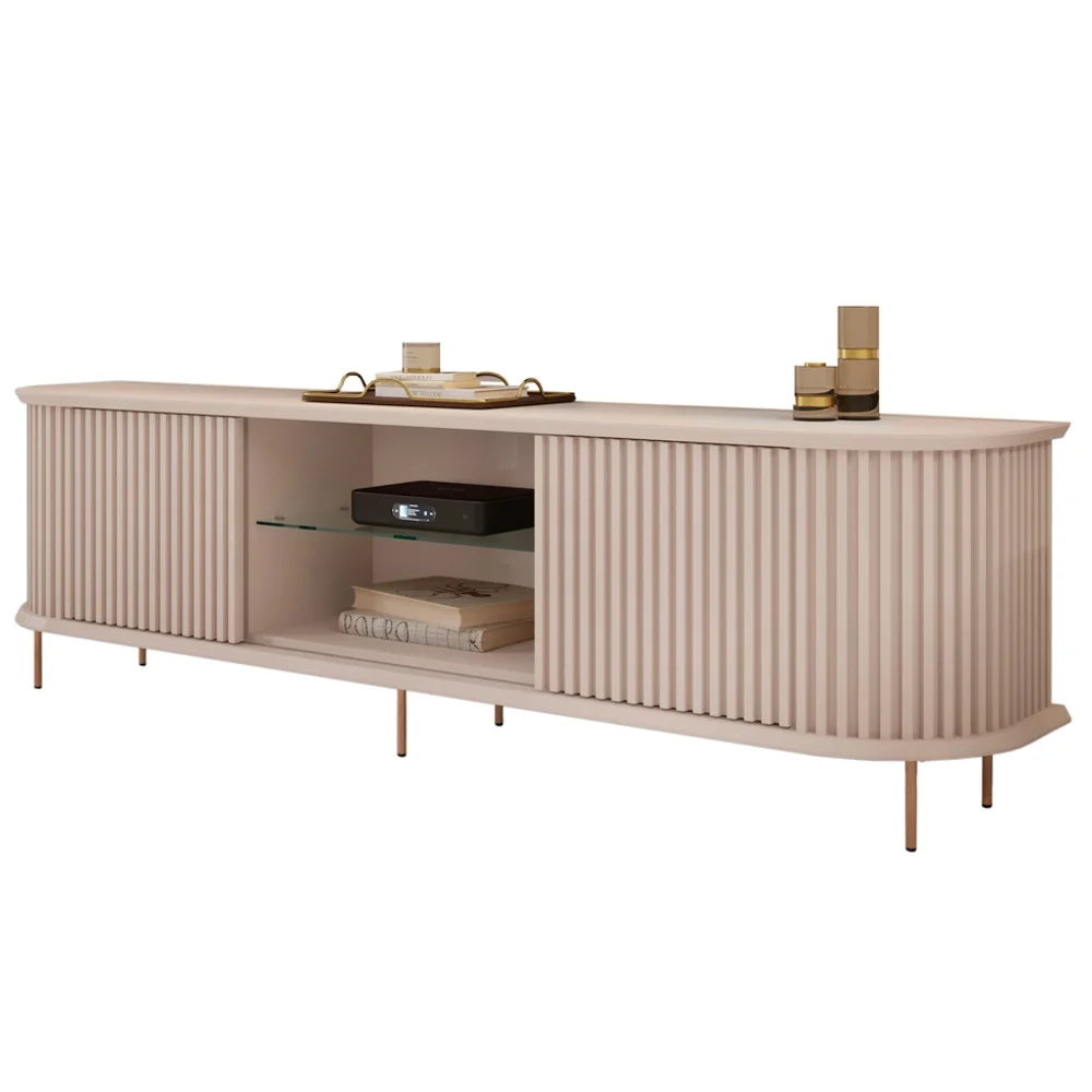 Rack Para Sala Bancada de TV 75 Pol 218cm Ripado World D04 Off White - Mpozenato