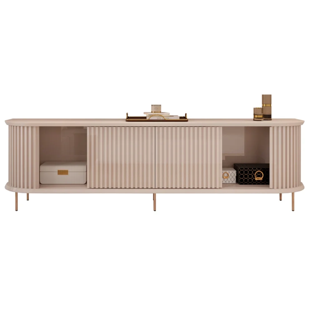 Rack Para Sala Bancada de TV 75 Pol 218cm Ripado World D04 Off White - Mpozenato