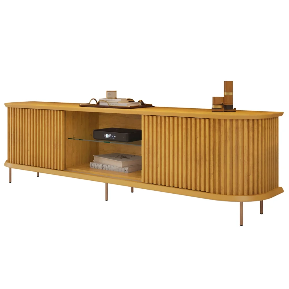 Rack Para Sala Bancada de TV 75 Pol 218cm Ripado World D04 Cedro - Mpozenato