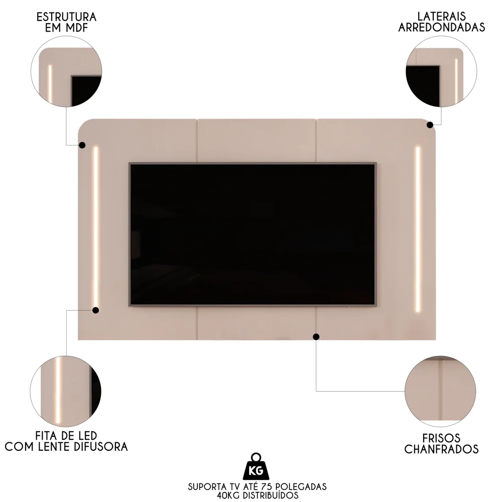 Painel Para TV Suspenso 75 Pol 218cm World D04 Off White - Mpozenato
