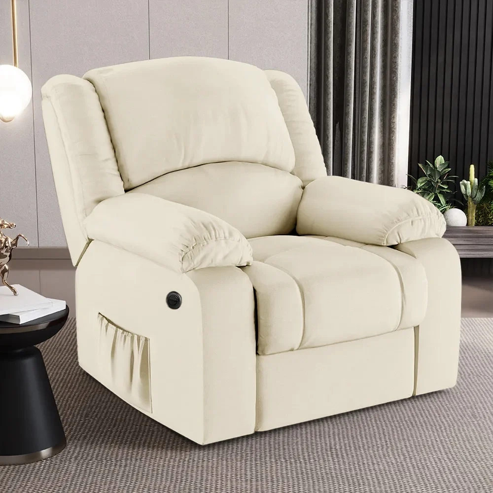 Poltrona do Papai Reclinável Pietra Power Elétrica USB FH9 PU Bege - Mpozenato