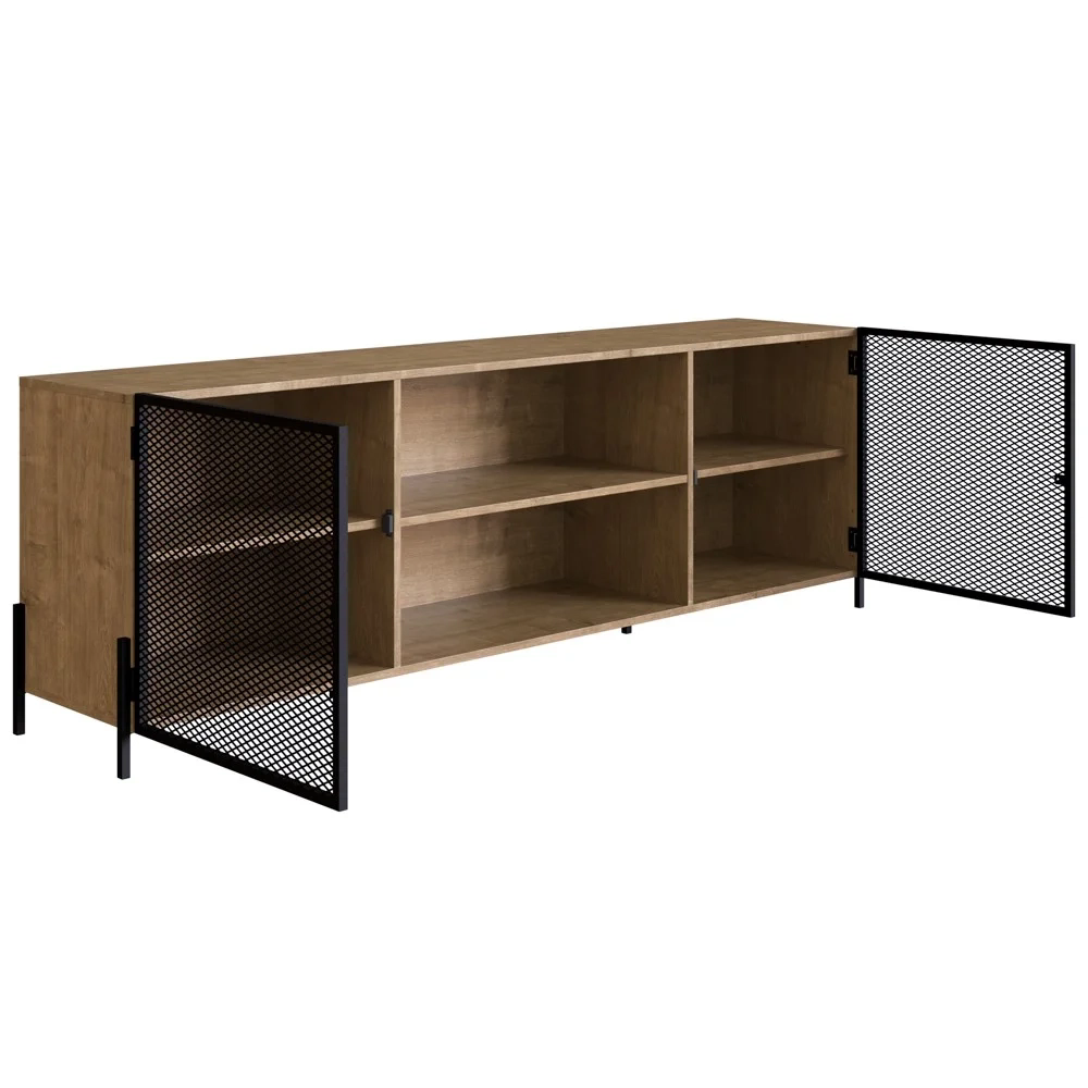 Rack Para TV Até 70 Pol. 2 Portas Pés Metálicos York Vermont/Preto - Artesano